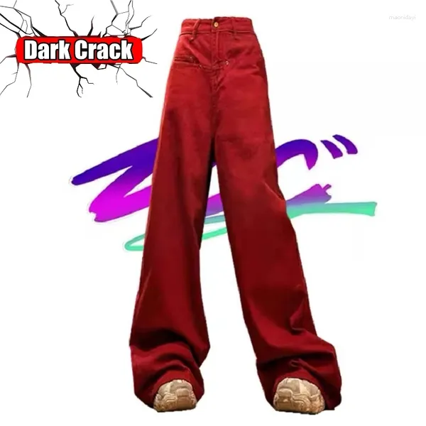 Женские джинсы y2k винтажные винтажные харадзюку панк панк лето -красная высокая талия уличная одежда для женщин широкие брюки для ног повседневные джинсовые брюки прямой