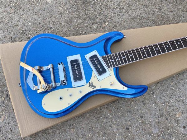 Cavi Versione personalizzata di alta qualità di Jazz Vibrato Electric Guitar Metal Blue Shiving gratuito