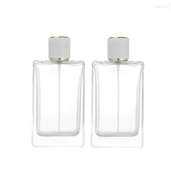 Garrafas de armazenamento 100 ml 3 onças de vidro transparente perfume atomizador de tampa branca Bomba de crimp