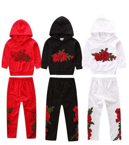 Ricamo floreale per bambini baby baby top con cappuccio pantaloni pantaloni per le versi