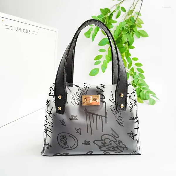 Bolsas de ombro transparente feminino Bolsa de verão Carta de verão Prinha Bolsa Mensageiro Meninas Casual Tote casual para viagens férias à beira -mar