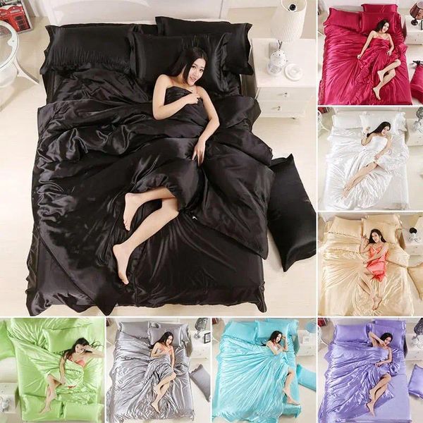 Bedding conjuntos de cetim conjunto de edredon macio têxtil king size roupas de cama de cama lençóis lençóis travesseiros