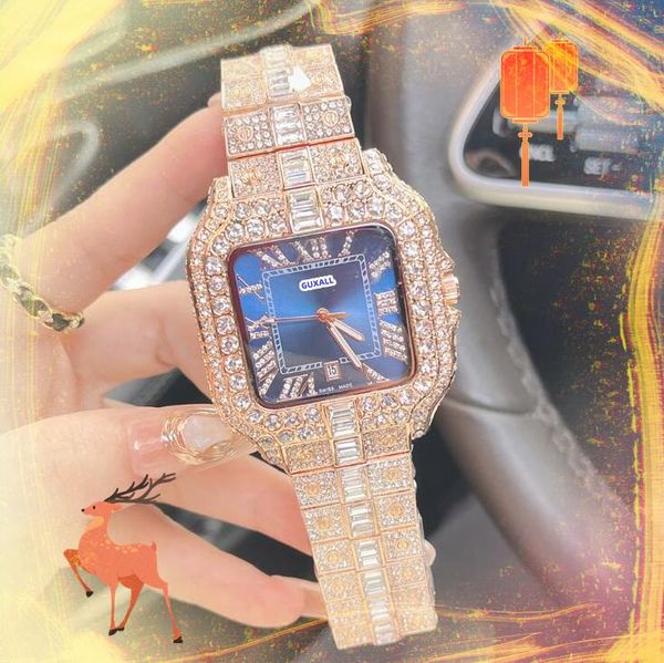 Beliebte glänzende Sternendiamonds Ringliebhaber Uhren nach Männern Square Römische Panzer Roségold Silber Alle Crime Cool Clock Römische Panzer Zifferblatt Quarz Uhren Geschenke