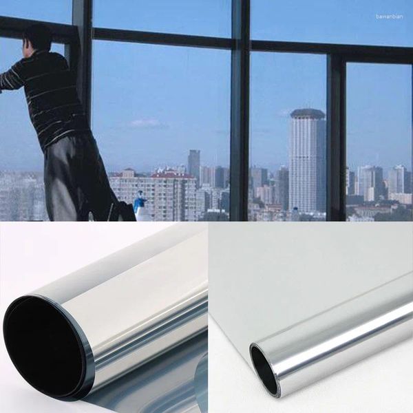 Adesivi per finestre 50 100 cm Film argentata impermeabile a un modo specchio UV Reiezione Isolamento Privacy Home Office Decoration