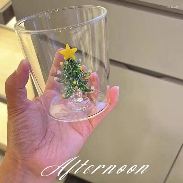 Bicchieri da vino Crea creativa in vetro a mano con un bellissimo regalo di tazza durevole dell'albero di Natale in 3D