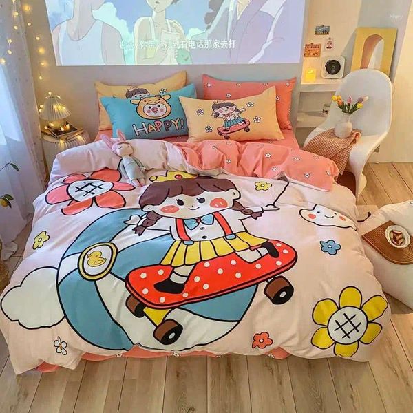 Bedding Sets Princess Style Cartoon Cute da capa de colcha Folha de cama 4pcs