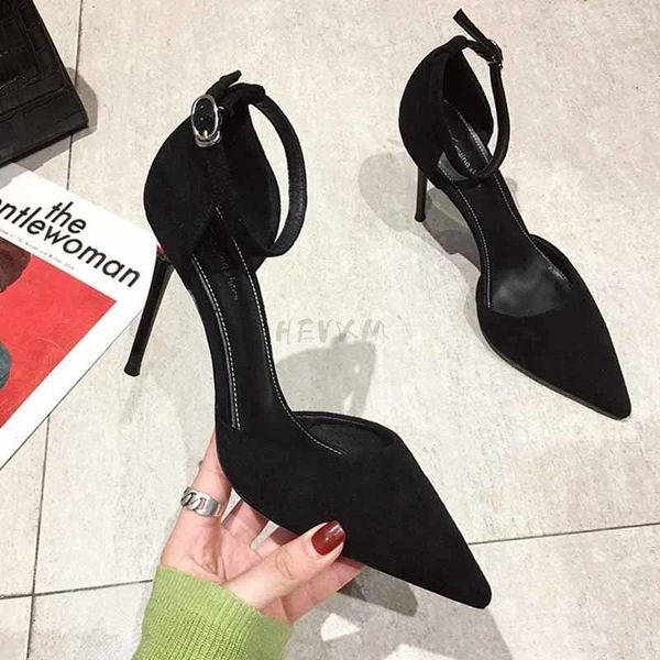 Elbise ayakkabıları comem fransız kız hareketli ayak parmağı stiletto tokası All-mwch kadınlar 2024 bahar yaz siyah yüksek topuklu sandaletler