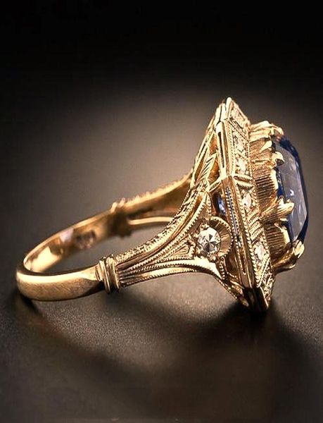 Anello di diamanti Blue Topaz Princess con anello di fidanzamento in oro in oro giallo 18k per donne che regalo gioielli anello4653103