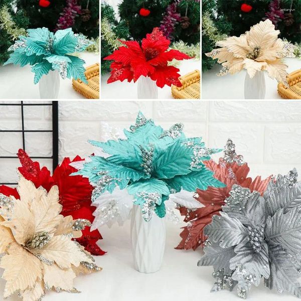 Dekorative Blumen 20cm künstliches Dekor Hochzeit Geschenkte Partyzubehör Glitzer Ornament Weihnachtsgeschenk Weihnachtsbaum Weihnachträume