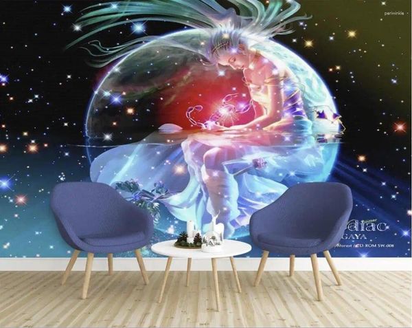 Wallpaper benutzerdefinierte 3D-Wandbild-Tapeten handbemalte romantische Zodiac Scorpio-Cartoon-Wandbilder Hintergrund Wand