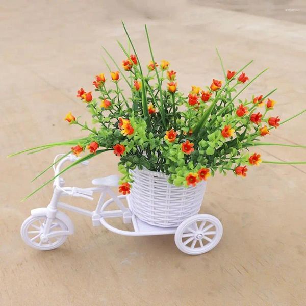 Dekoratif çiçekler rattan bisiklet vazo ile ipek renkli mini gül çiçek buket yapay flores ev düğün dekor simülasyon