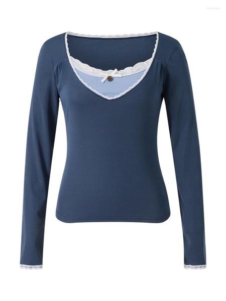 Magliette da donna maglietta a maniche lunghe T-shirt Pullover autunno Y2K Tops Tunica casuale camicetta di base Streetwear