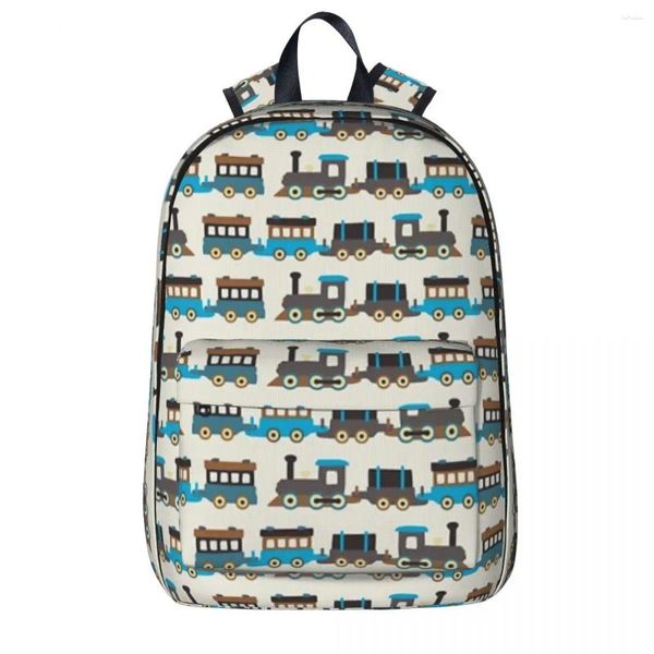 Zaino in legno blu e marrone treno in legno di grande capacità borse per studenti spalla per viaggiatore per laptop impermeabile