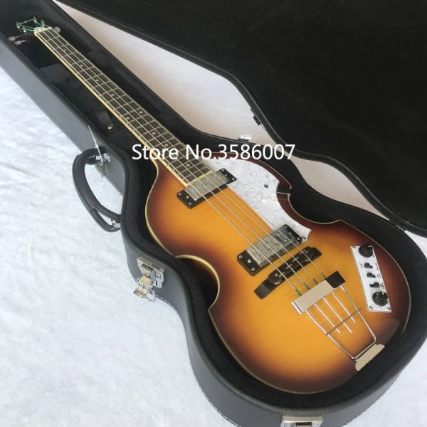 Kablolar ücretsiz gönderim/hofner keman ateşleme serisi vintage elektrik bas/alev akçaağaç/hofner bas gitar/stok/sunburst