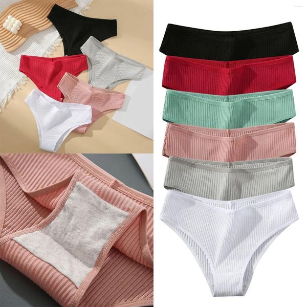 Damenhöfen Dessous für Frauen mit niedriger Taille Spitze Slips Feste Farbe Baumwollschritt Unterwäsche Frauen Bragas Sexys