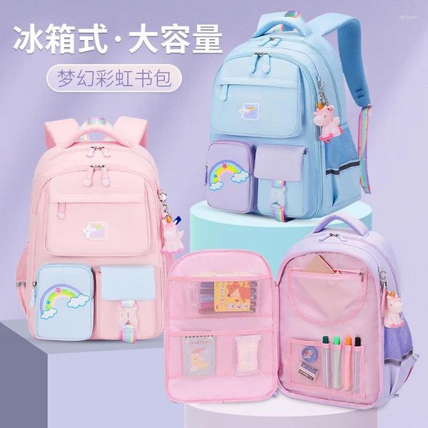 Backpack Elementary School Saco para meninas estilo coreano Bola de livros fofos infantis à prova d'água Crianças Purple Sac Mochila