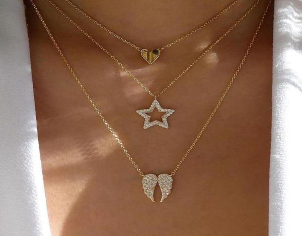 Colares pendentes Colar de asa de anjo de shinestone para mulheres Cristal Heart Butterfly Cheker Gold Color em camadas femme bijoux2849960