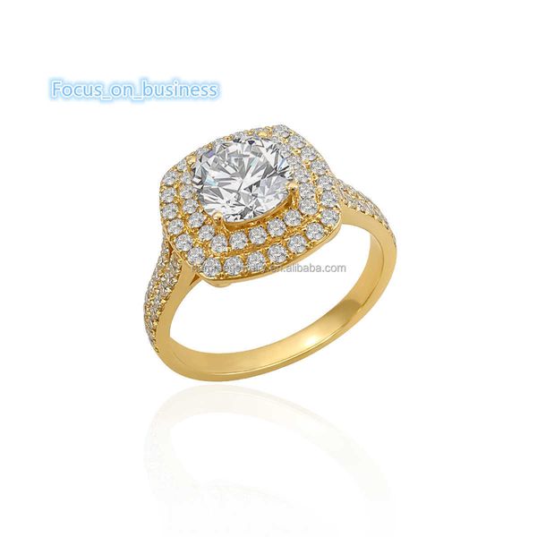 14 тыс. Реальное желтое золото обручальное кольцо изысканное дизайн Moissanite Fine Jewelry Элегантный стиль индивидуально -гравировка