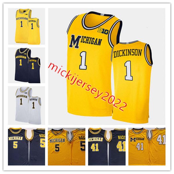 Erkek #41 Glen Rice College Basketbol Forması Dikişli Beyaz Donanma 5 Jalen Gül Formaları S-3XL