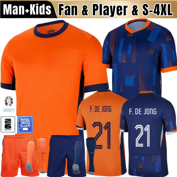 Paesi Bassi 2024 Maglie da calcio Cup Euro Cup Memphis de Jong Virgil de Ligt Gakpo Dumfries Bergvijn Klaassen Fan Player Shirt da calcio Kit Kits Away