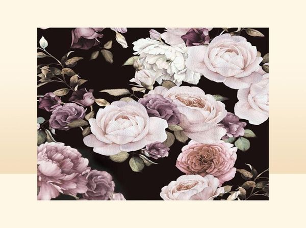 Benutzerdefinierte 3d po selbstklebende Tapete handbemalte schwarze weiße Rose Pfingstrose Blumenwand Wandbild für Haus Papier Tapeten 4524348