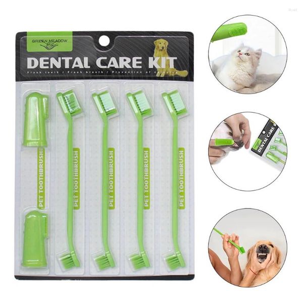 Vestuário para cães 1 Defina escovas de dentes de limpeza de dedos duplas- para suprimentos de cuidados de gatos