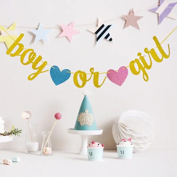 Decorazione per feste Gold glitter ragazzo o ragazza con cuori banner per baby shower sesso di rivelazione decorazioni