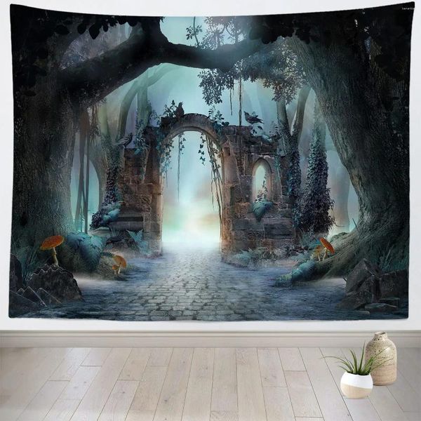 Wandteppiche märchenhafte Erzwegen Tapestry Enchanted Forest Wall Hanging Dunst Dark Sthode Landscape Art Room Decor