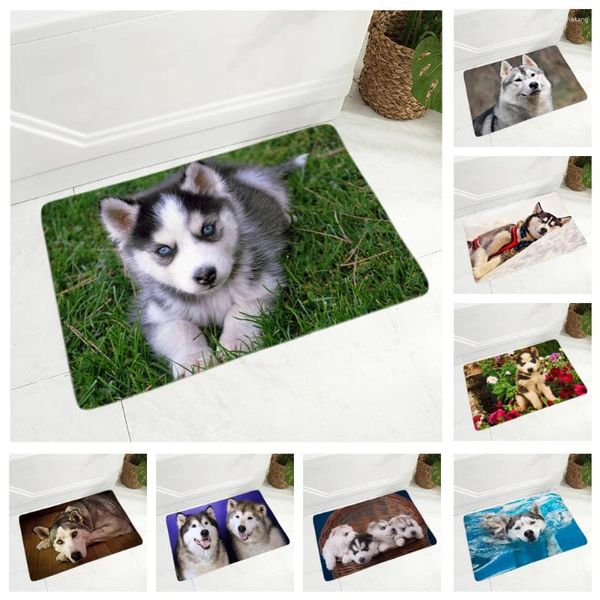 Teppiche Siberian Husky Hund Haustier Flanell Teppichbodenmatte für Flur Dekor lustige Schlafzimmer Teppich Fußmatte Nicht-Schlupf 40x60 cm