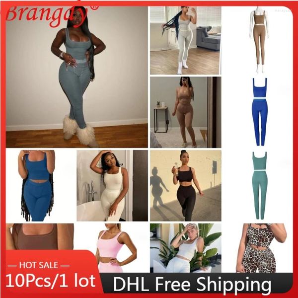 Frauen zwei Stück Hosen 10pcs Bulk Gegenstände Großhandel Weste Hose Sets für Frauen 2 Set Übung Yoga Crop Top Hosenanzug Outfits Sportanzug sexy sexy