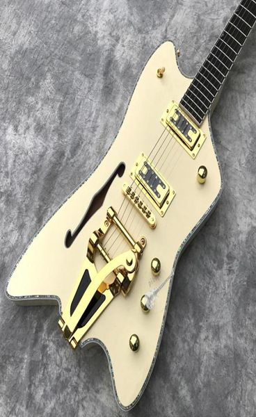 Billy Bo Jüpiter Krem Fire Thunderbird yarı içi boş vücut elektro gitar tek f delik abalon bağlayıcı büyükler tremolo köprüsü altın7707268