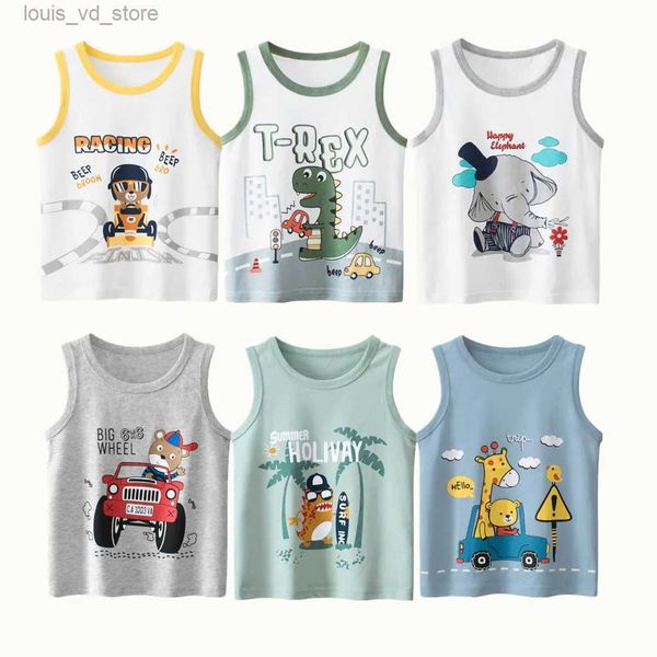 T-Shirts 2020 Sommer Kinder und Herren tragen 100% Baumwoll Dinosaurier Elefanten Cartoon Kinder Sport Tanktop Baby Süßes Kleidungsstück T240415