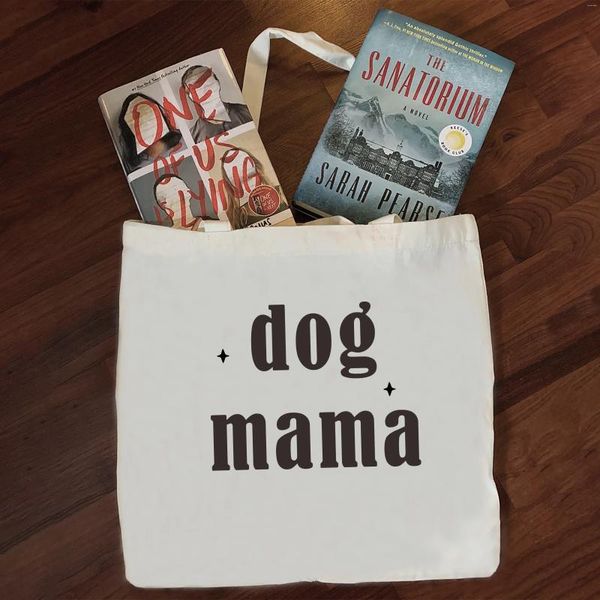 Sacchi per la spesa Fashion Women Dog Mama Tote Bag Shopper Casualmente White Shopper Lettere Funny Stampa per la signora Girl Insegnante Canvas