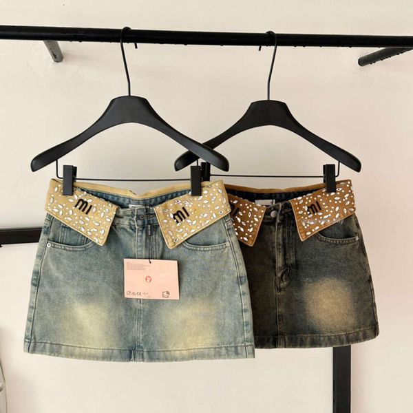 Vestidos de jeans de diamante de diamante para mulheres vestidos de verão miu miud minuto miniskirt moda y2k uma saia