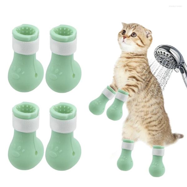Katzenkostüme Füße Set Badezubehör waschen Anti-Kratzer-Schnittnägel Biss Schuhe Haustierschutzstiefel