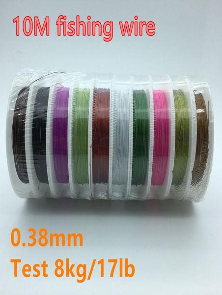 10pcsbarrel colorido 10m 17 fios de aço inoxidável arame de arame de pesca líder líder de revestimento de jigging chumbo peixe linhagem de gabarito6085336