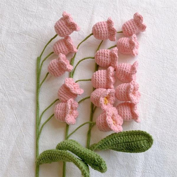 Fiori decorativi a maglia gily della valle bouquet finita finitura di fiori finti regali creativi rosa decorazione artificiale giallo