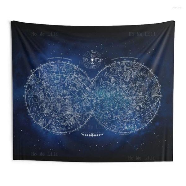 Tapestries Star Map Beide Hemisphären einzigartige Vintage Astronomie Astrologie Mythologie Cosmos Galaxy Celestial Art Tapestry für Wohnzimmerdekoration