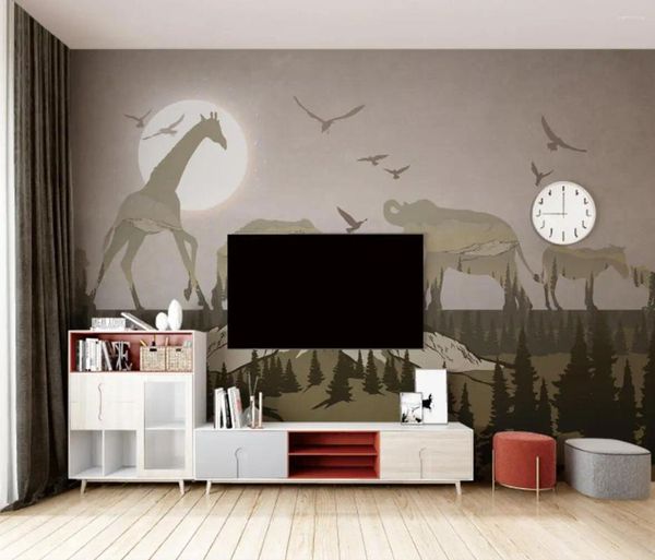 Sfondi personalizzati Papel de Parede 3D Animali della foresta nordica sfondo murale per decorazioni soggiorno TV Wall Walls 3 D