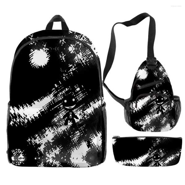 Sırt çantası yaratıcı moda komik sackboy oyunu 3D baskı 3pcs/set öğrenci okul çantaları modaya uygun seyahat dizüstü bilgisayar göğüs torbası kalem kutusu
