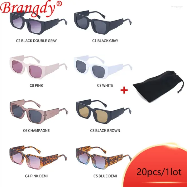 Partyversorgungen 20pcs Bulk Artikel Großhandel Lose Quadratische Sonnenbrille für Frauen Metallscharnier Y2K Sonnenbrillen Mode einzigartige Brille mit Tasche