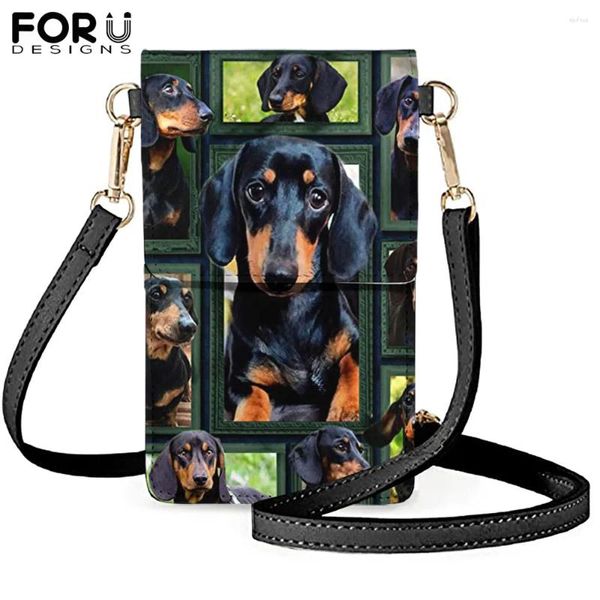 Omuz çantaları forudesigns sevimli dachshund köpek baskı küçük kadınlar deri crossbody telefon kılıfları İPhone 12 için gündelik bayanlar kılıfı