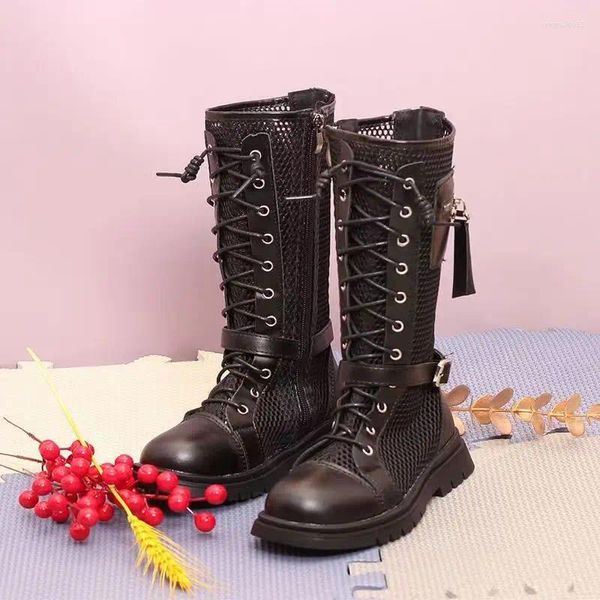Boots Girls Summer High Kids Hollow Houldables Show Long 2024 Princess Single Anti Slip