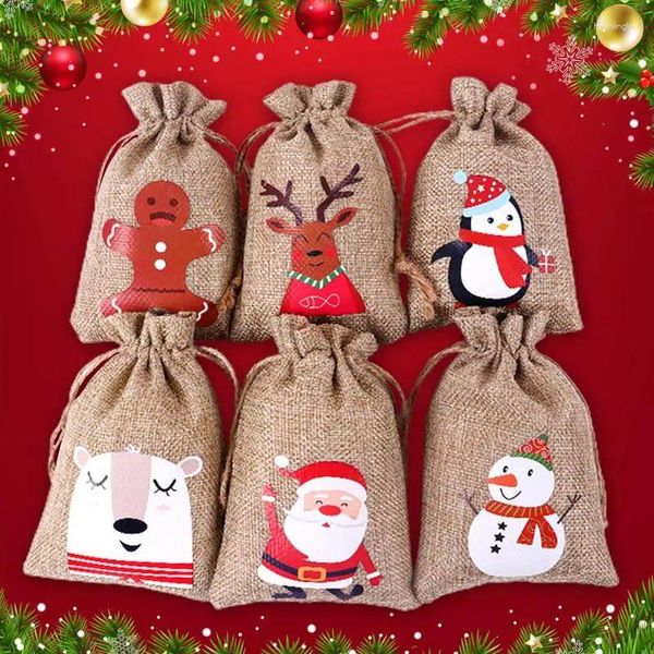 Weihnachtsdekorationen 24pcs Adventskalender Geschenktüte Set Leinen Hanging Bags Santa Claus Diy Frohe Candy Jahr 2024