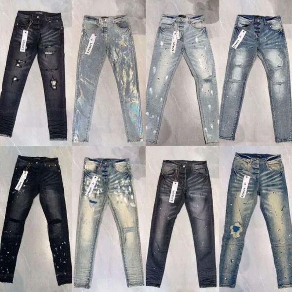 2024 Дизайнерский фиолетовый бренд для мужчин женские брюки джинсы летняя лунка качество вышива