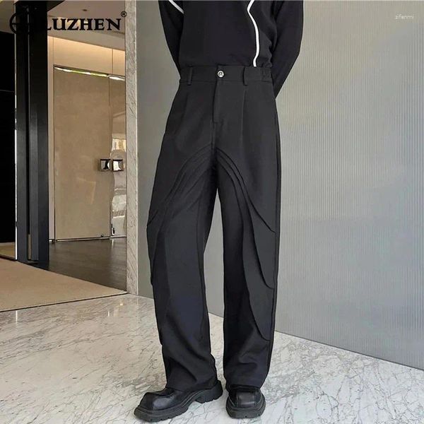 Herrenhose Luzhen 2024 Spring Mode Original Falten Speisen Design Casual Anzug Trendy Straighthose Elegant LZ2769