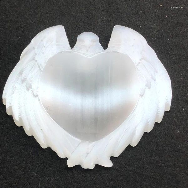 Figurine decorative 8,5 cm Selenite naturale Love Bowl Crystal Healing Stone Intagliato Decorazioni per la casa a forma di casa Regali di Natale creativi