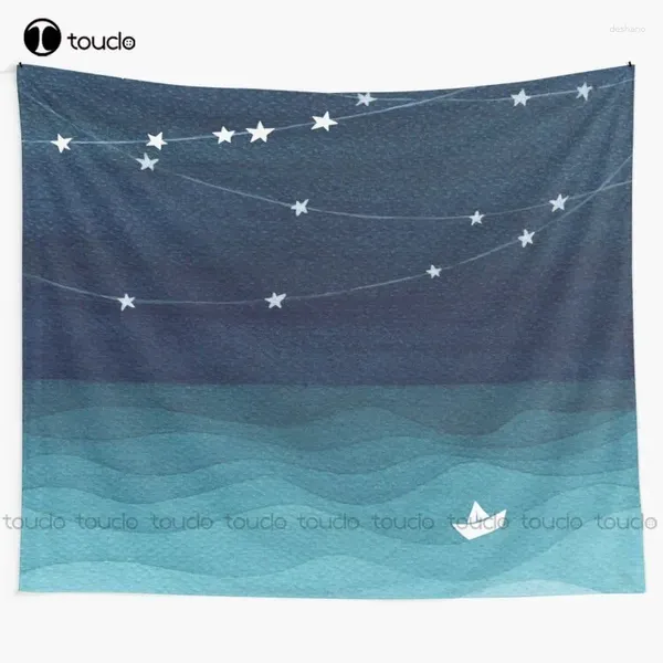 Taquestres Garland of Stars Teal Ocean Tapestry Movie Wall pendurado para sala de estar Decoração do dormitório do quarto