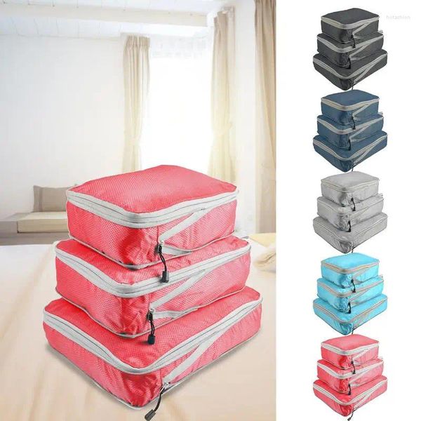 Borse di stoccaggio 3pcs Cubi di imballaggio multifunzionale Organizzatore da viaggio leggero Borsa bagaglio impermeabile per asciugamani per scarpe da abbigliamento