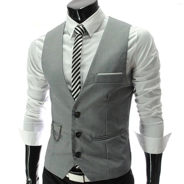 Herrenwesten 2024 graues Kleid Schlanker Fit Herrenanzug Vest Lässige ärmellose Weste Gilet Homme formelle Business Jacke Männlich